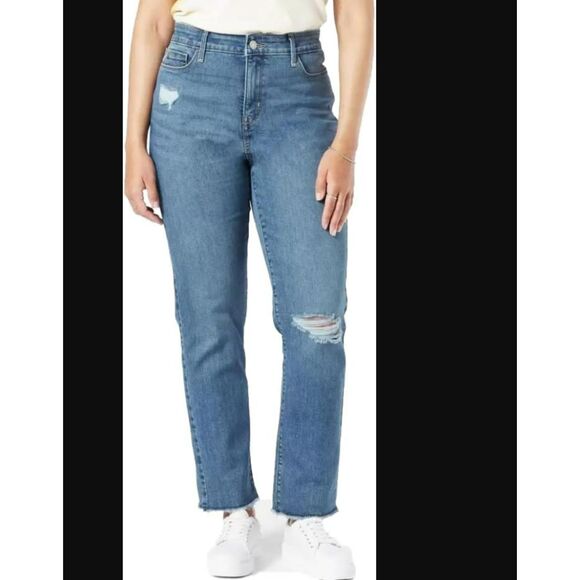 441 Denizen from Levi’s Women’s Mid-Rise Straight Leg Jeans Raw Hem Blue Size 6 - Picture 1 of 6